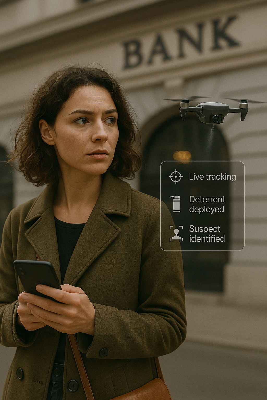 Drone-deployed bank robbery deterrent concept